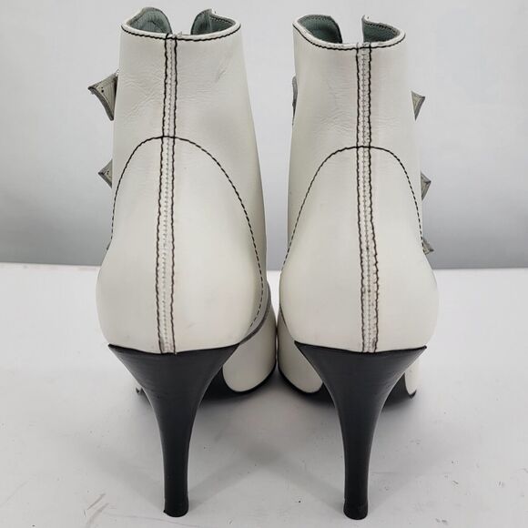 Sigerson Morrison Size 6.5 High Heel Booties Leather White Ankle Boots Buckles - Picture 4 of 10